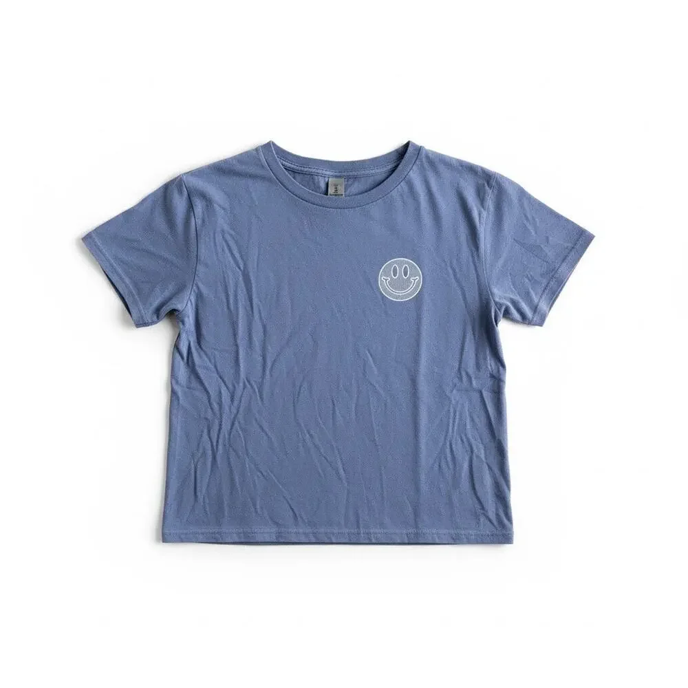 Palmetto Moon Blue “Be Happy” Smiley Graphic T-Shirt, Short Sleeve Tee, Youth S